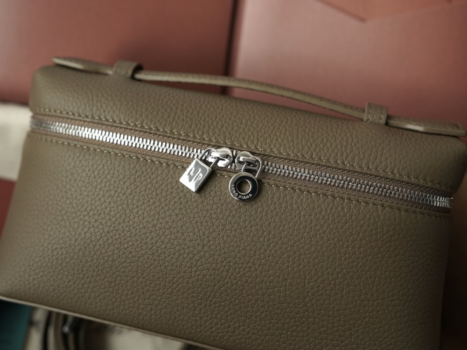 Loro Piana Extra Pocket L19 Clutch Bag,Imported Cowhide, Dual Zipper, Metal Charms 1 Loro Piana Extra Pocket L19 Clutch Bag,Imported Cowhide, Dual Zipper, Metal Charms