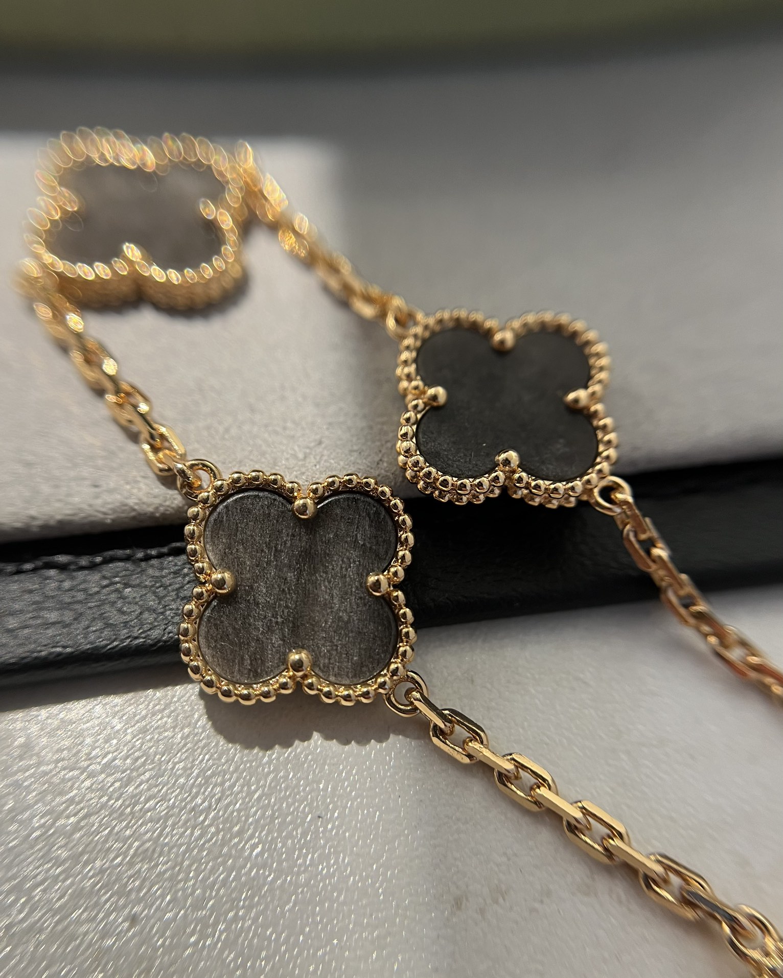 Van Cleef & Arpels vca 银耀石五花手链 玫金色 对版cnc菱形扣