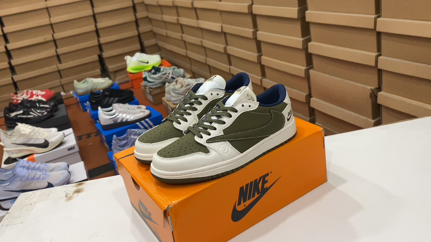 Nike Air Jordan 1 Low Travis Scott Fragment Design Sneakers - Olive/White 1 Nike Air Jordan 1 Low Travis Scott Fragment Design Sneakers - Olive/White