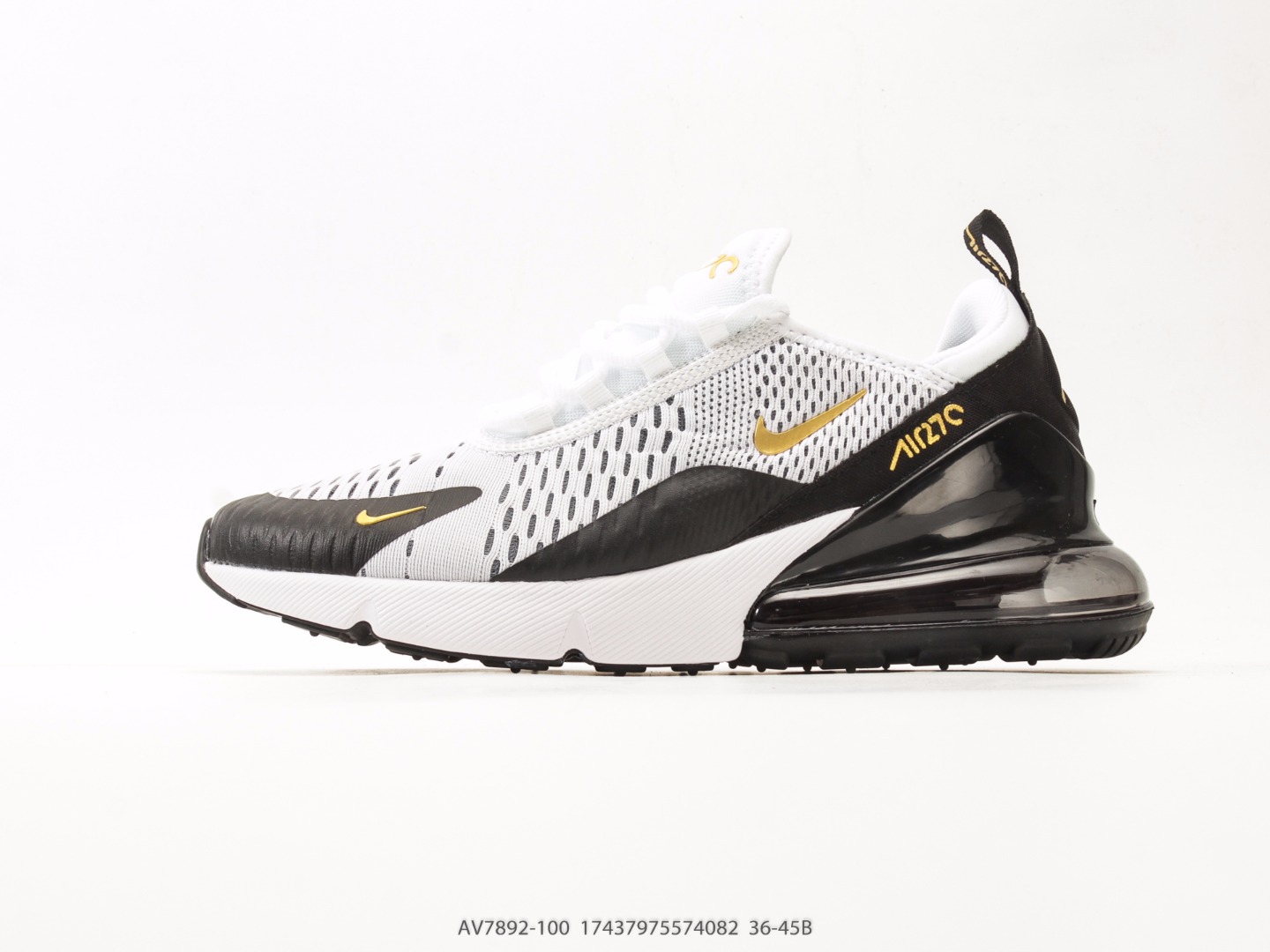 耐克 Air Max 270 Flyknit 运动缓震 大气垫休闲跑步鞋时尚舒适的穿着感受和出众格调 鞋款设计灵感源自Air Max经典 搭配大型窗口和新颖配色 彰显的出众创新 缔造非凡舒适的日常穿着体验 从跑步运动汲取设计灵感 打造利落外观 让你时刻彰显风范 货号AV7892-100#17437975574082