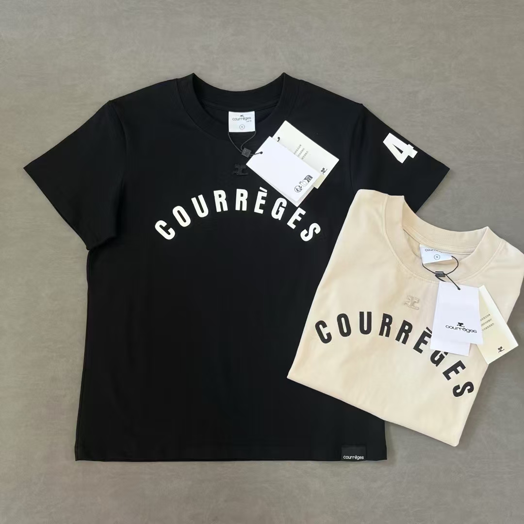 NO:321916,Courreges 2025 Spring and Summer New Women's Slim Short Sleeve Tee!  Printing seal embroidery craftsmanship!  Color black khaki code number SML P, T-shirt,alexander wang19860909Courreges 2025 春夏新款 女式修身短袖Tee！印花章仔绣花工艺！ 颜色黑色 卡其色 码数SML P,,T-shirt,alexander wang,Women's clothing