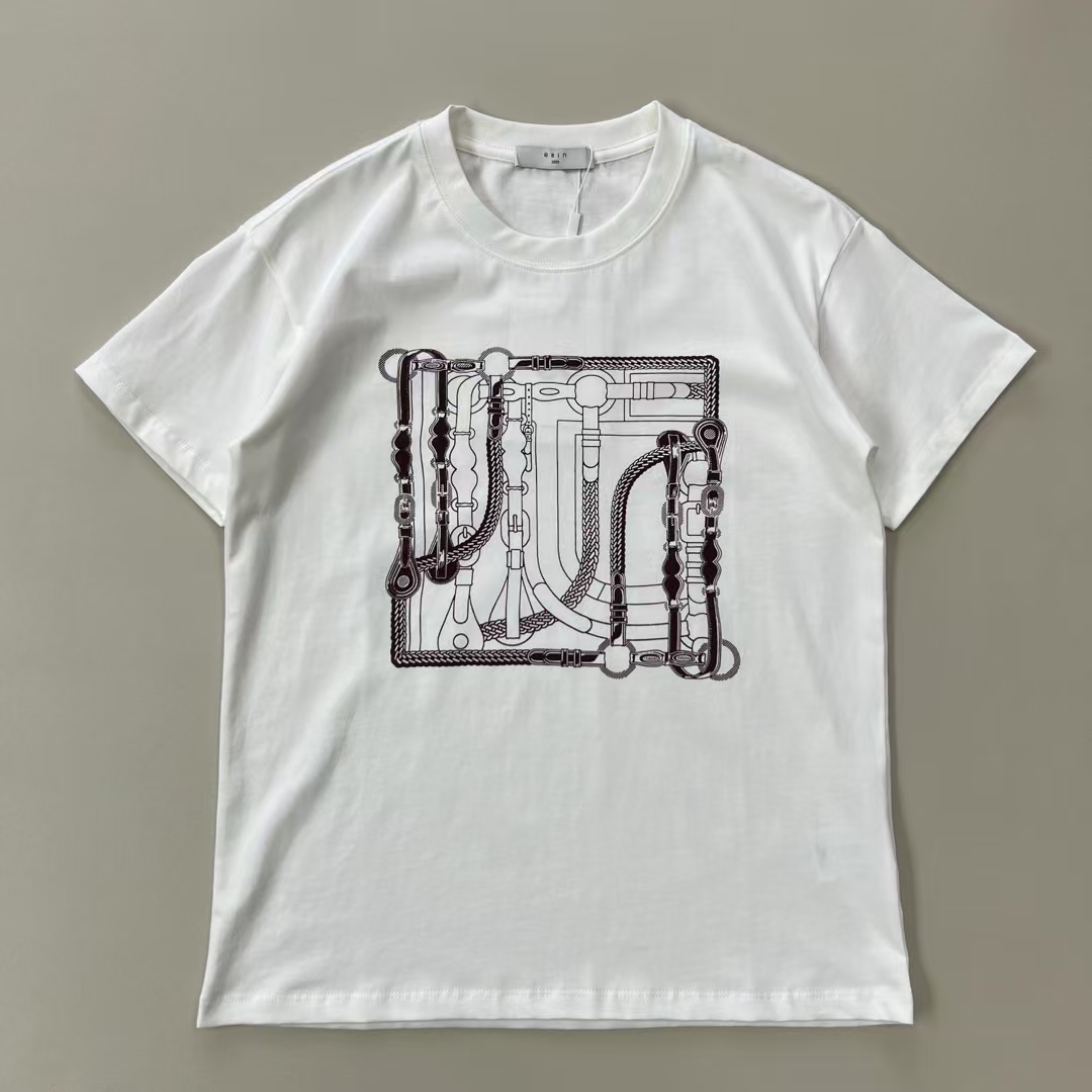 NO:334482,Hermes new spring and summer style, harness elements chain interwoven printed Tee, default no mark, code number SML, hermes, alexander wang19860909Hermes  春夏新款 马具元素链条交织印花Tee,默认无标 码数SML,,hermes,alexander wang,Women's clothing