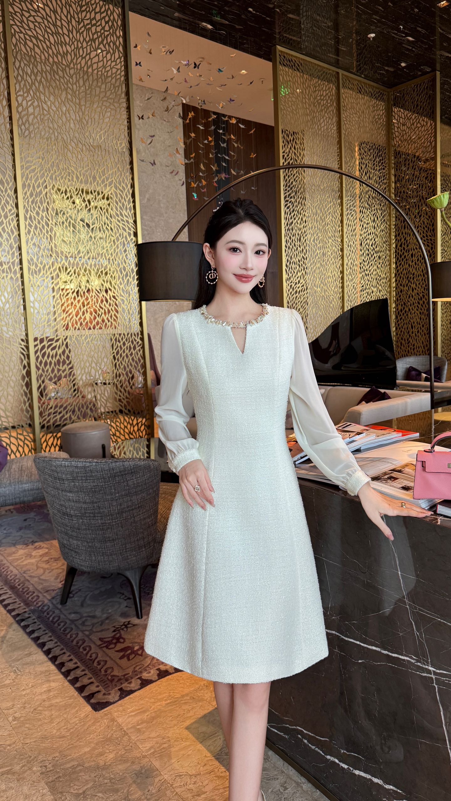 Elegant Women's Long Sleeve Dress - Classic Chanel Style, Formal Occasion 7 i1756705309729 8096 0 7