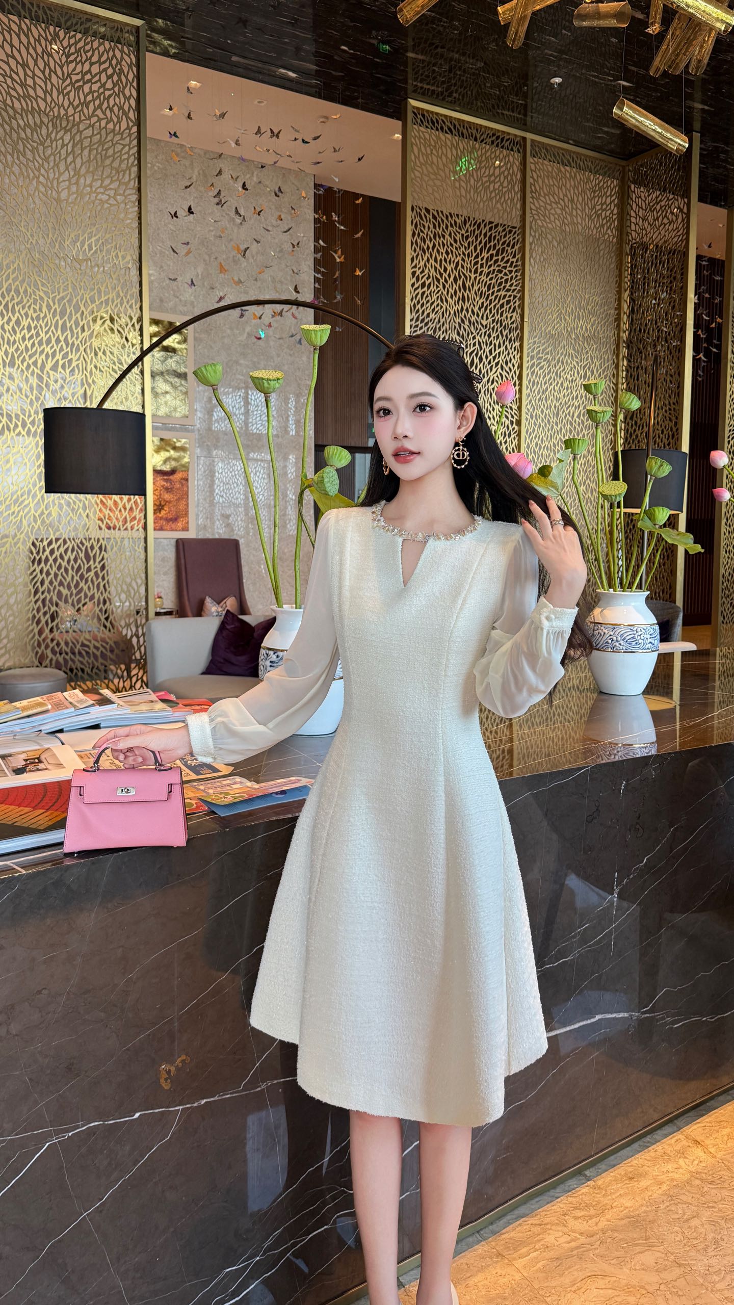 Elegant Women's Long Sleeve Dress - Classic Chanel Style, Formal Occasion 5 i1756705312114 4518 0 5