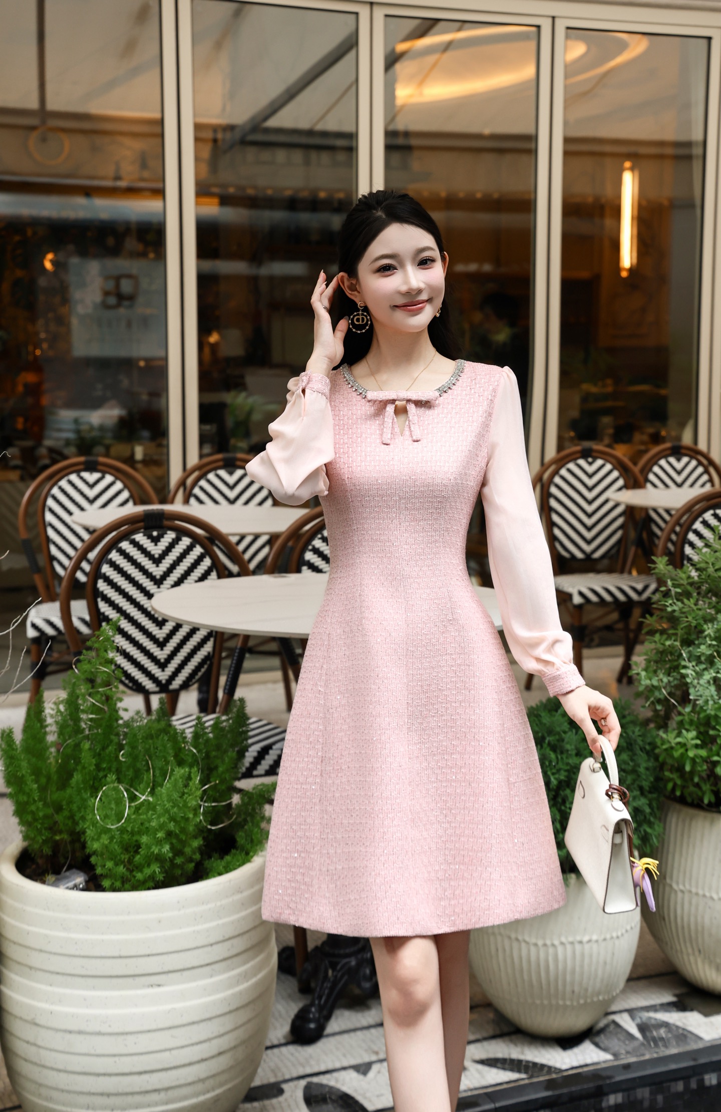 Elegant Women's Long Sleeve Rhinestone Dress - French Chanel Style 5 i1756706733686 4032 0 5