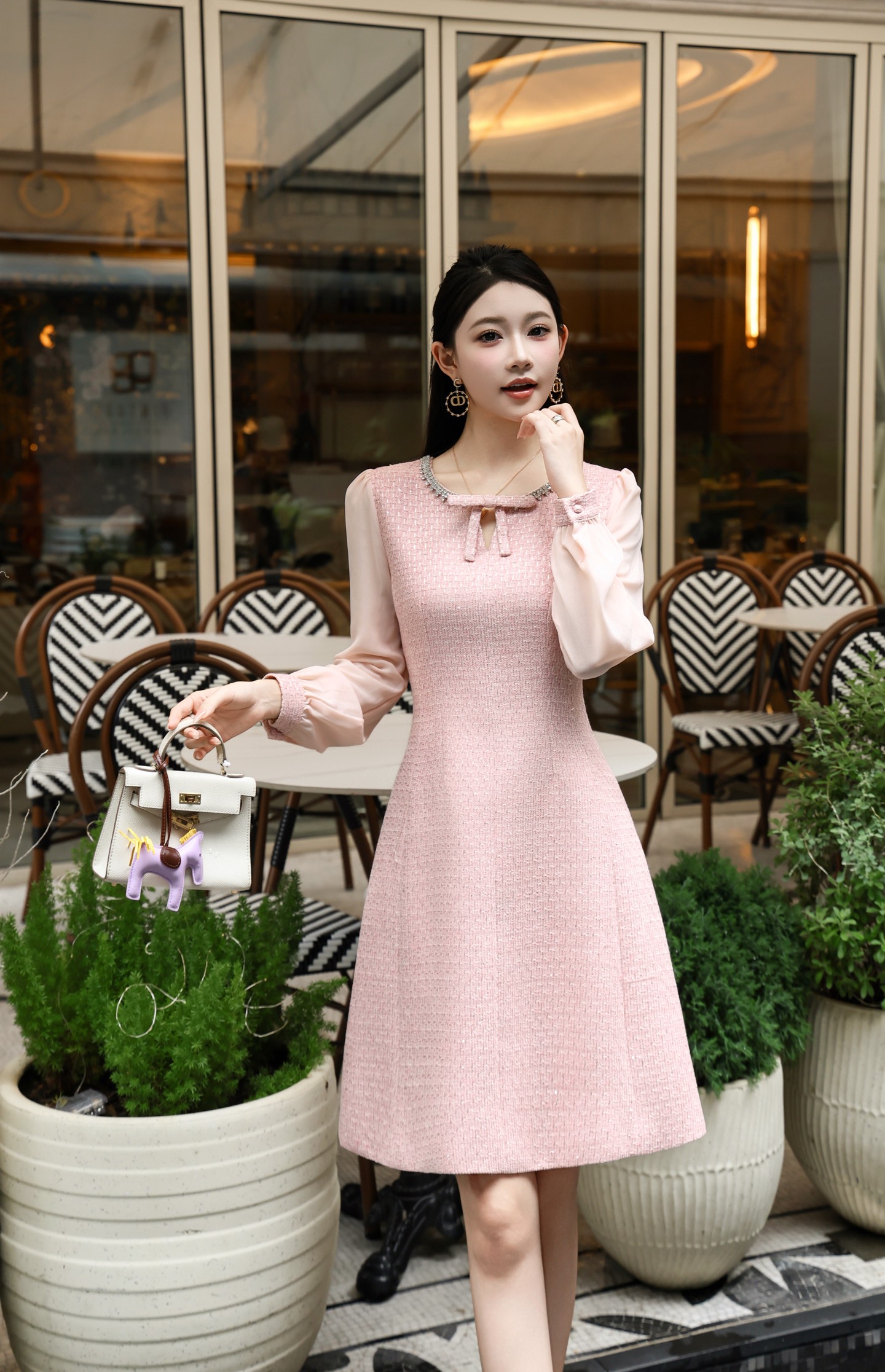 Elegant Women's Long Sleeve Rhinestone Dress - French Chanel Style 7 i1756706733692 3083 0 6