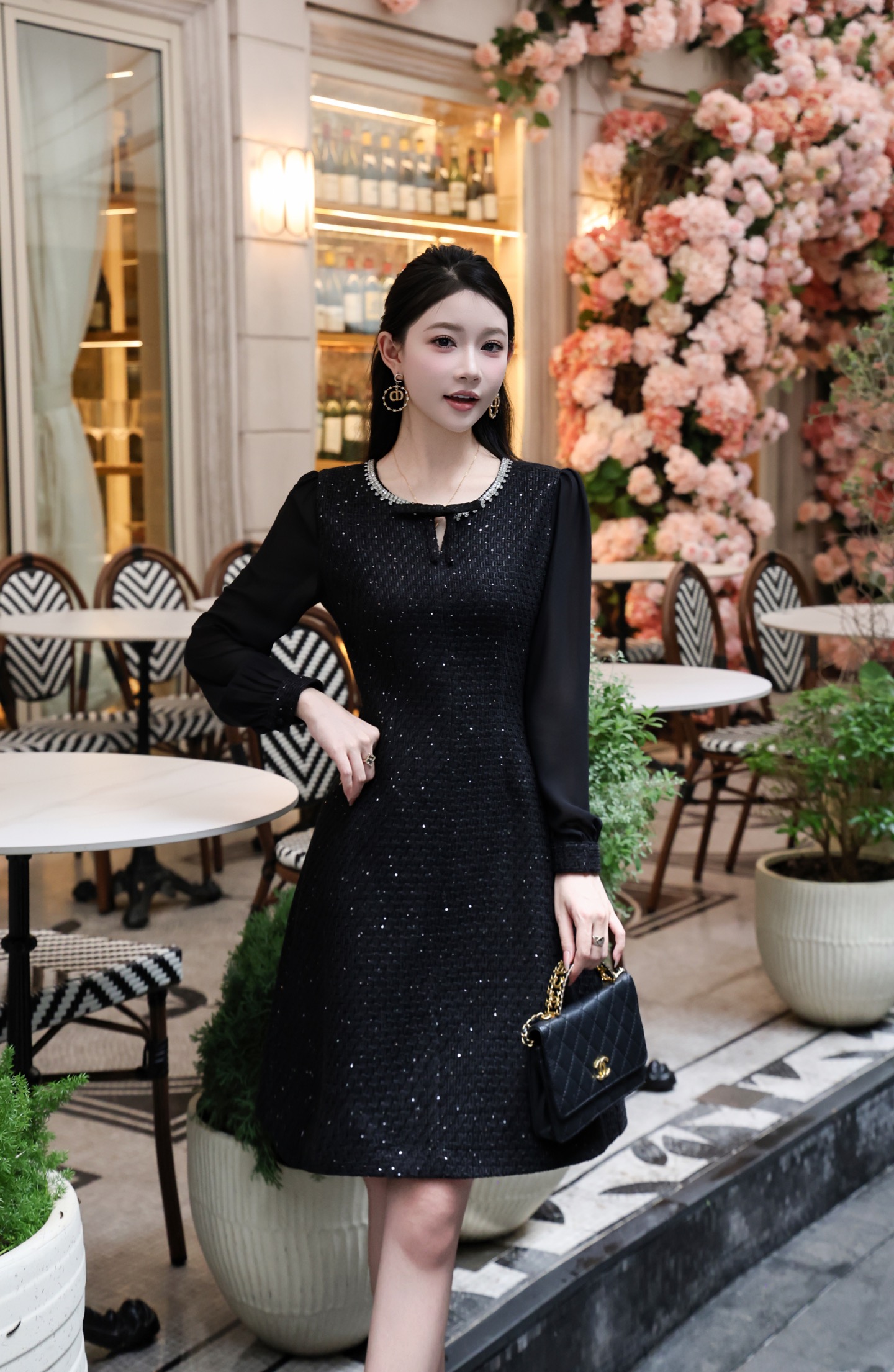Elegant Autumn French Style Pink/Black Long Sleeve Dress 4 i1756707231143 5118 0 4