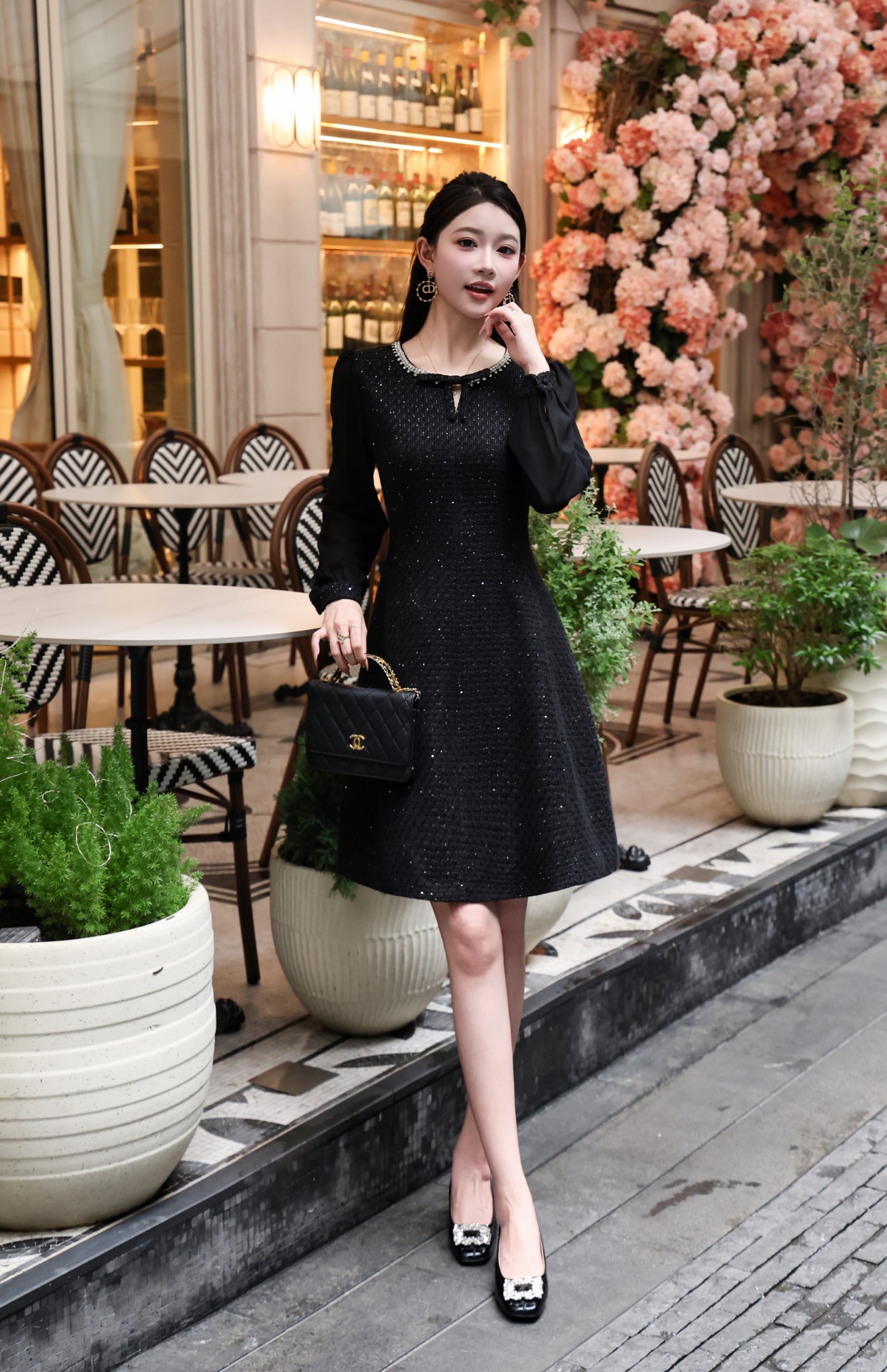Elegant Autumn French Style Pink/Black Long Sleeve Dress 8 i1756707234125 8214 0 8
