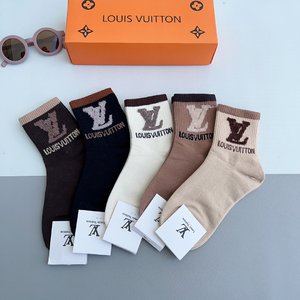 Louis Vuitton Sock- Mid Tube Socks Designer Replica Combed Cotton Fashion