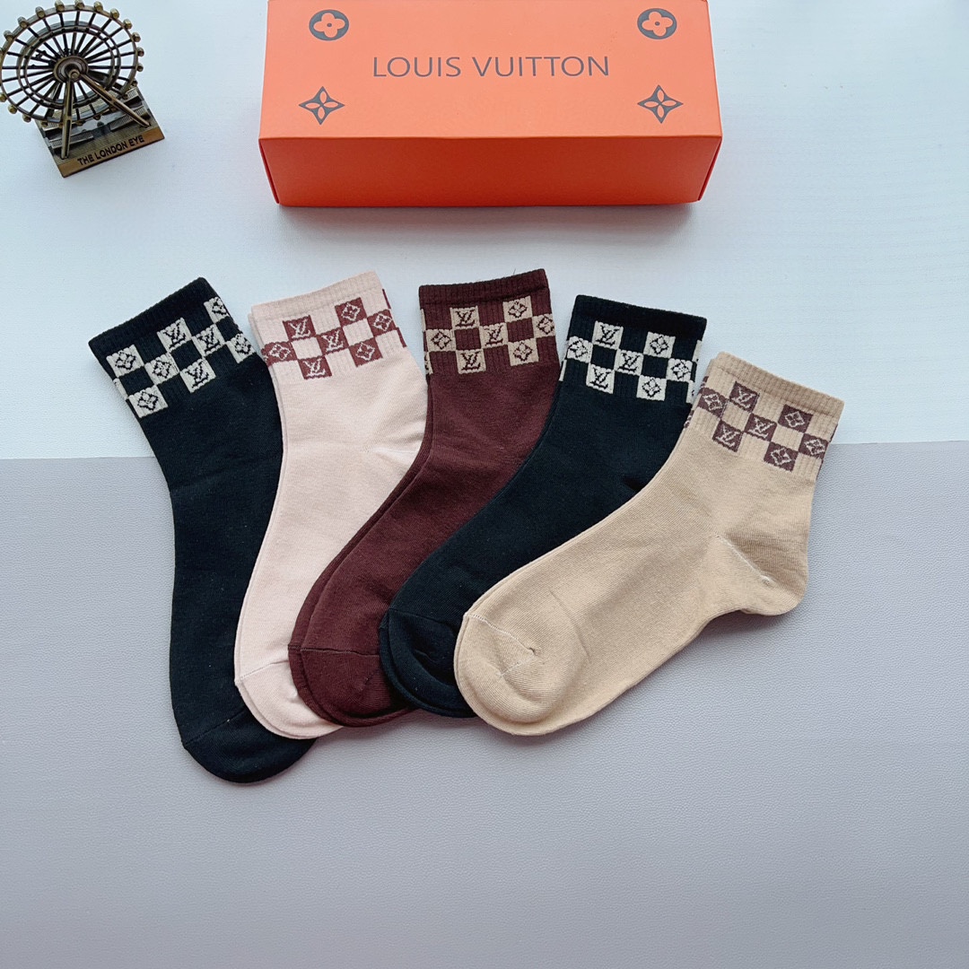 Louis Vuitton Chaussette Chaussettes Mi-Tubes Peigne de coton Coton Fashion p580900