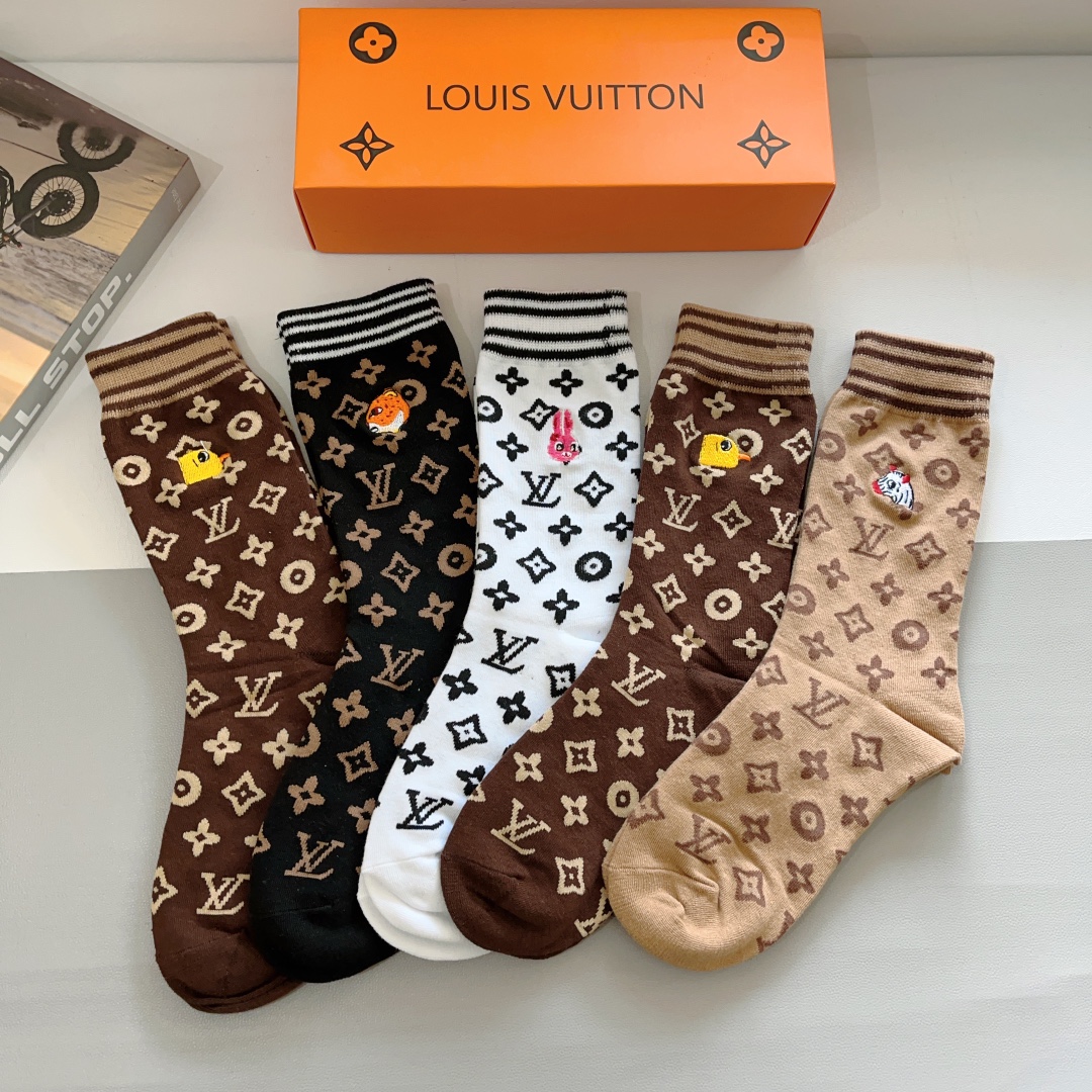 Louis Vuitton Sock- High Socks Embroidery Combed Cotton Fashion