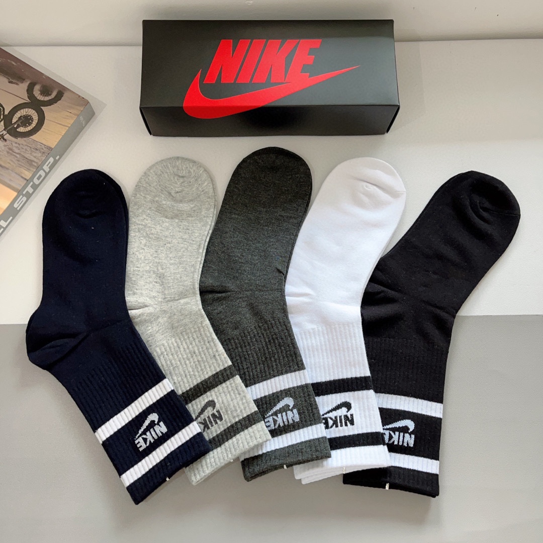 Nike/Nick Cotton-Cooled Socks: High-Quality, Anti-Smelling, 5 Pairs per Box - 图片 5