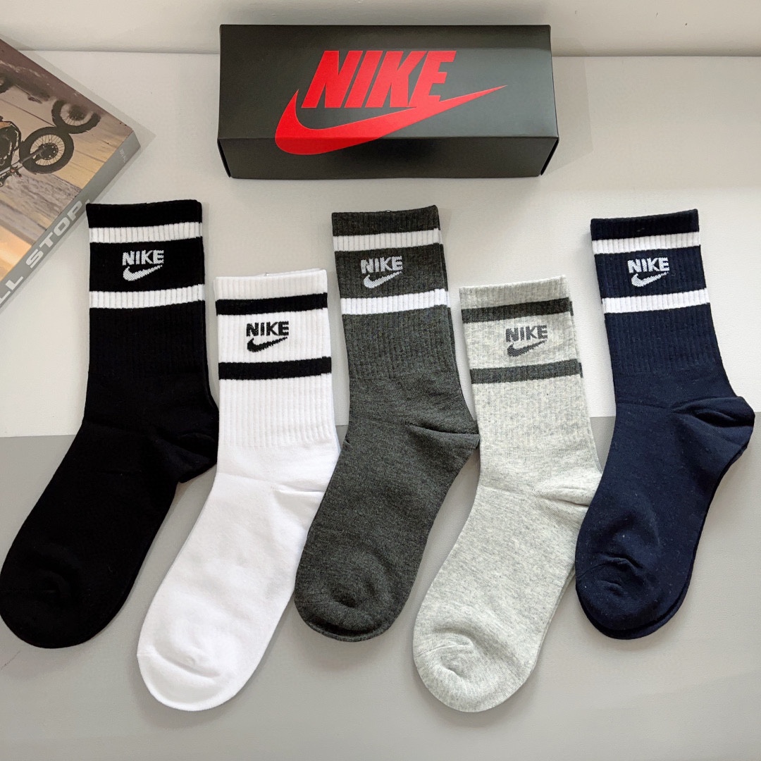 Nike/Nick Cotton-Cooled Socks: High-Quality, Anti-Smelling, 5 Pairs per Box - 图片 6