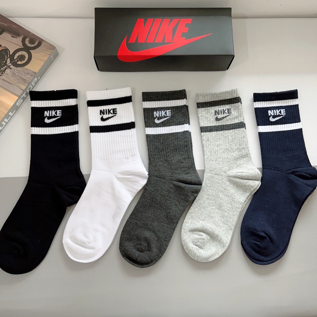 Nike/Nick Cotton-Cooled Socks: High-Quality, Anti-Smelling, 5 Pairs per Box - 图片 2