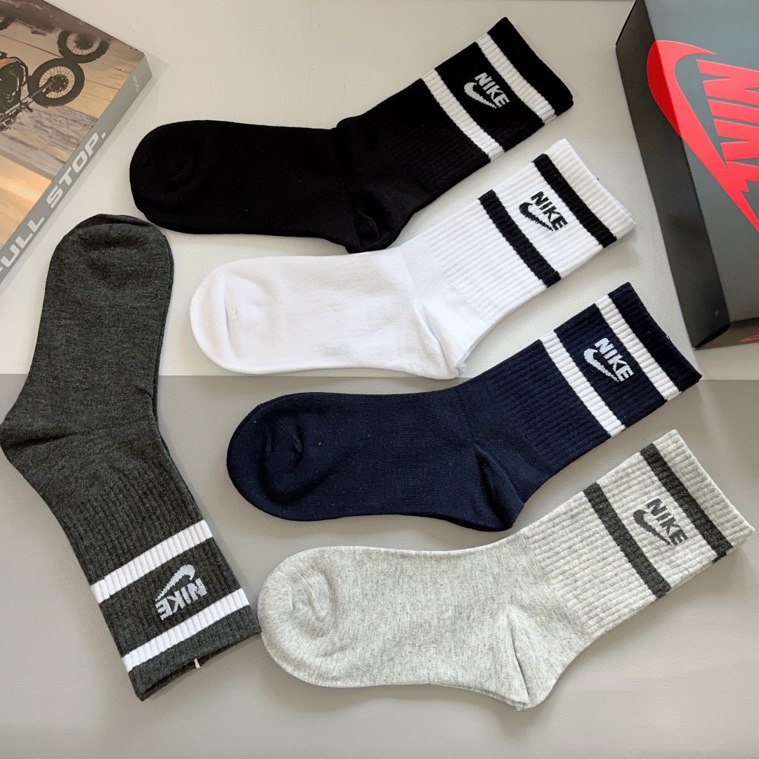 Nike/Nick Cotton-Cooled Socks: High-Quality, Anti-Smelling, 5 Pairs per Box - 图片 7