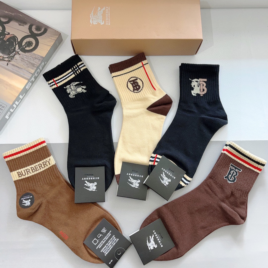 Burberry Classic Logo Socks: 5 Pairs per Box, Soft Cotton Material - 图片 6