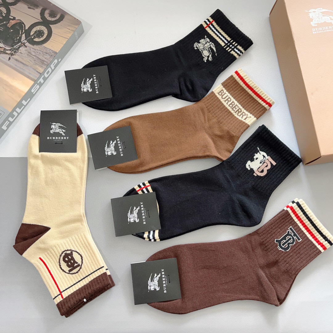 Burberry Classic Logo Socks: 5 Pairs per Box, Soft Cotton Material - 图片 8