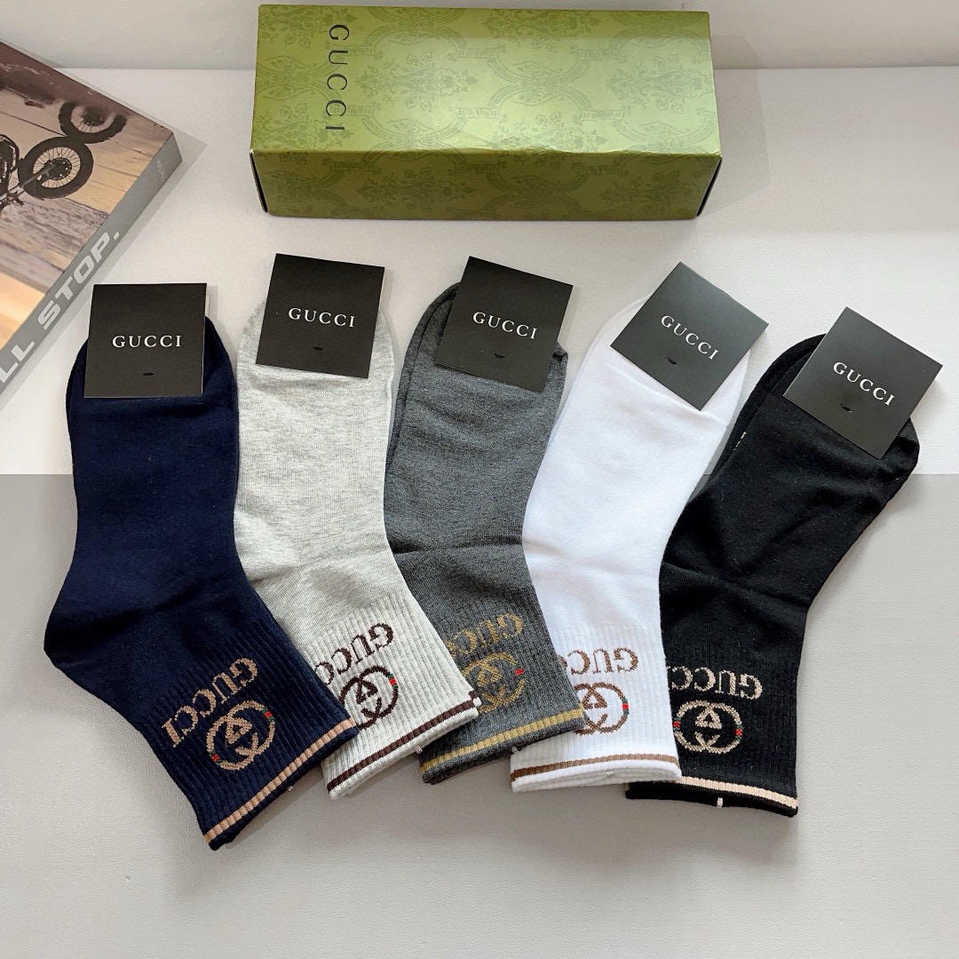 配包装（一盒5双）GUCCI 古奇男士新款袜子！纯棉面料，经典图案，专柜同步中筒袜子，💛大牌出街，潮人必