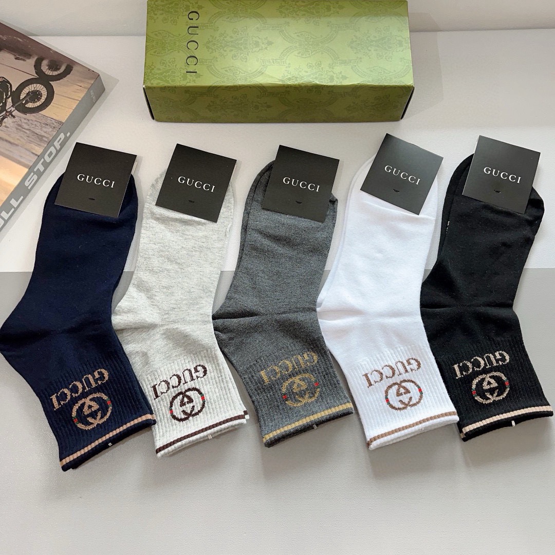 配包装（一盒5双）GUCCI 古奇男士新款袜子！纯棉面料，经典图案，专柜同步中筒袜子，💛大牌出街，潮人必