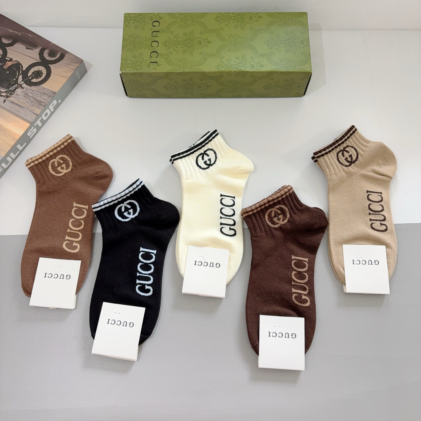 配包装（一盒5双） Gucci 古奇 ins超火爆短款船袜 纯棉面料，潮人必备 ，Gucci 爆款，经典