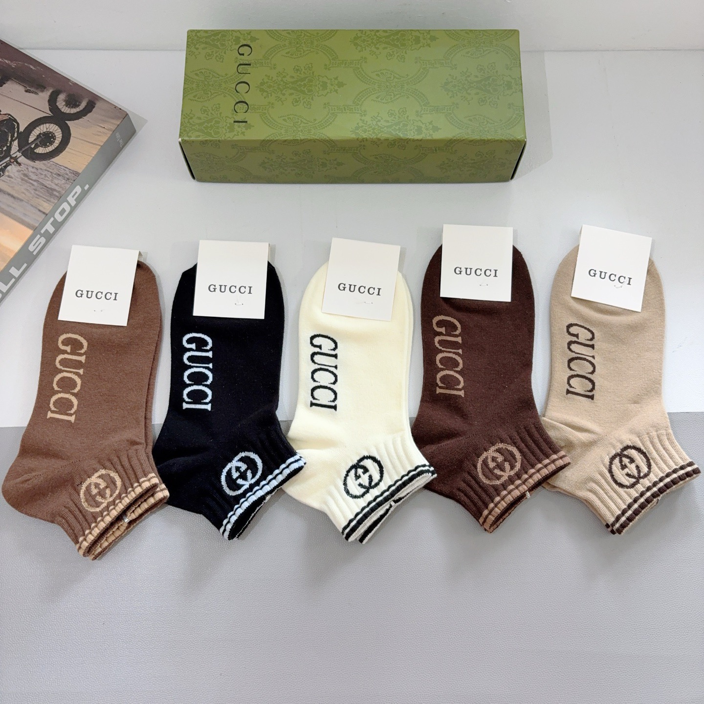 配包装（一盒5双） Gucci 古奇 ins超火爆短款船袜 纯棉面料，潮人必备 ，Gucci 爆款，经典