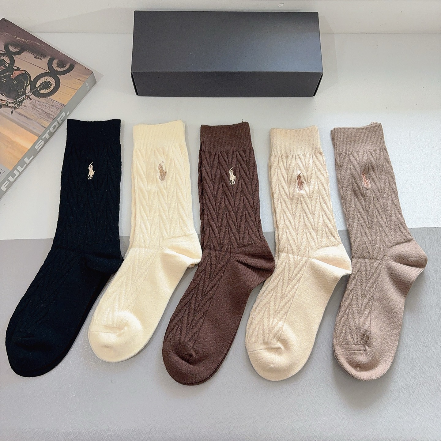 配包装【一盒5双】Polo （保罗）高版本羊绒刺绣长筒袜子🔥潮人必不可少的时尚专柜代购长筒袜子 ，超好搭