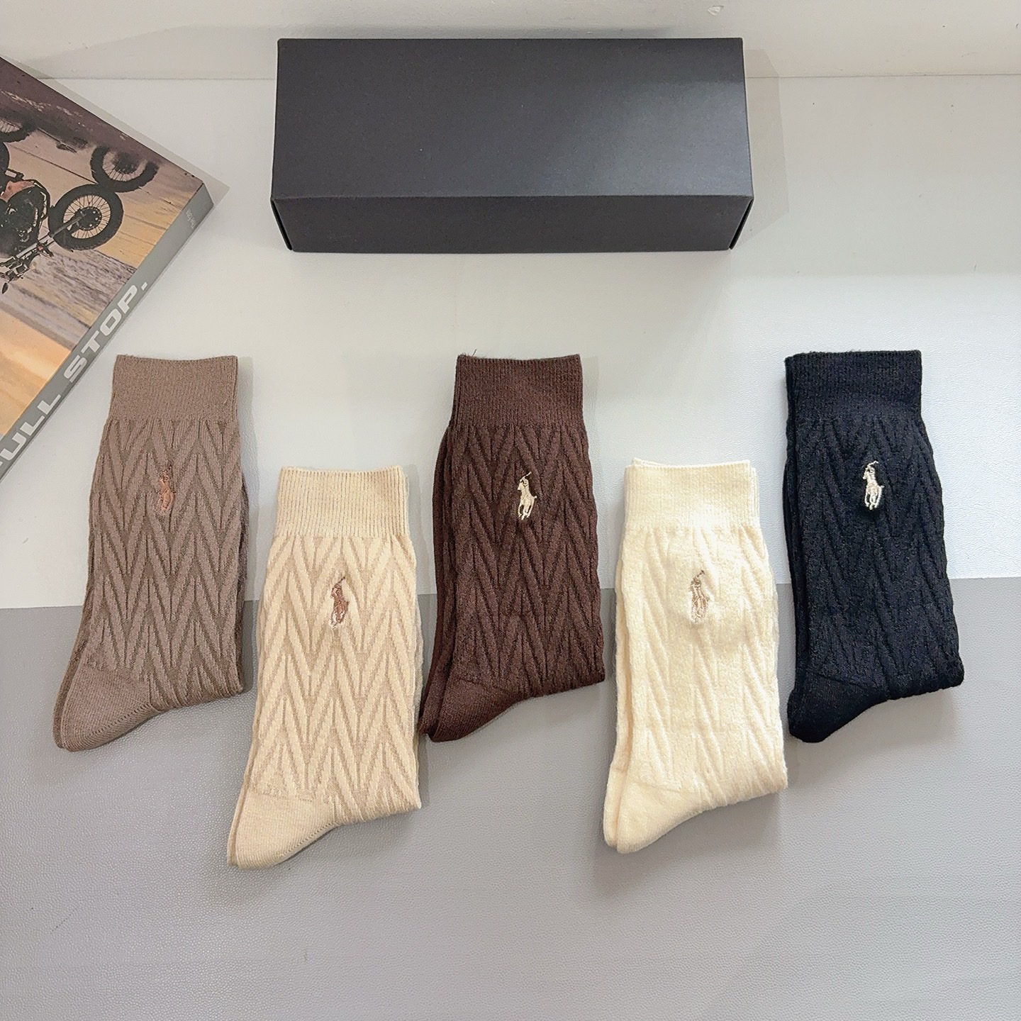 配包装【一盒5双】Polo （保罗）高版本羊绒刺绣长筒袜子🔥潮人必不可少的时尚专柜代购长筒袜子 ，超好搭