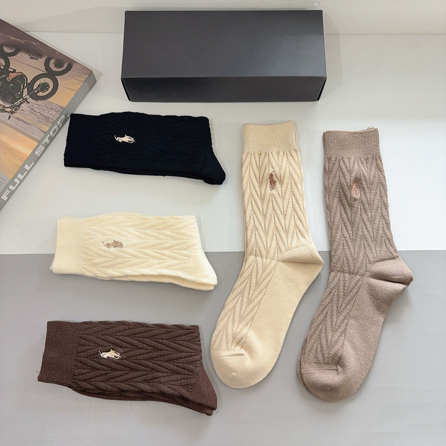 配包装【一盒5双】Polo （保罗）高版本羊绒刺绣长筒袜子🔥潮人必不可少的时尚专柜代购长筒袜子 ，超好搭