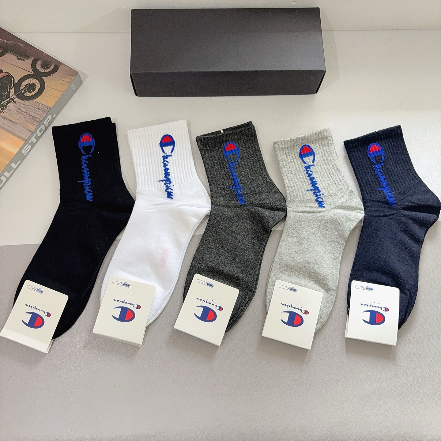 配包装（一盒5双）冠军 新款男款中筒袜子！纯棉面料 专柜同步袜子，💛大牌出街，潮人必备🔥超好搭