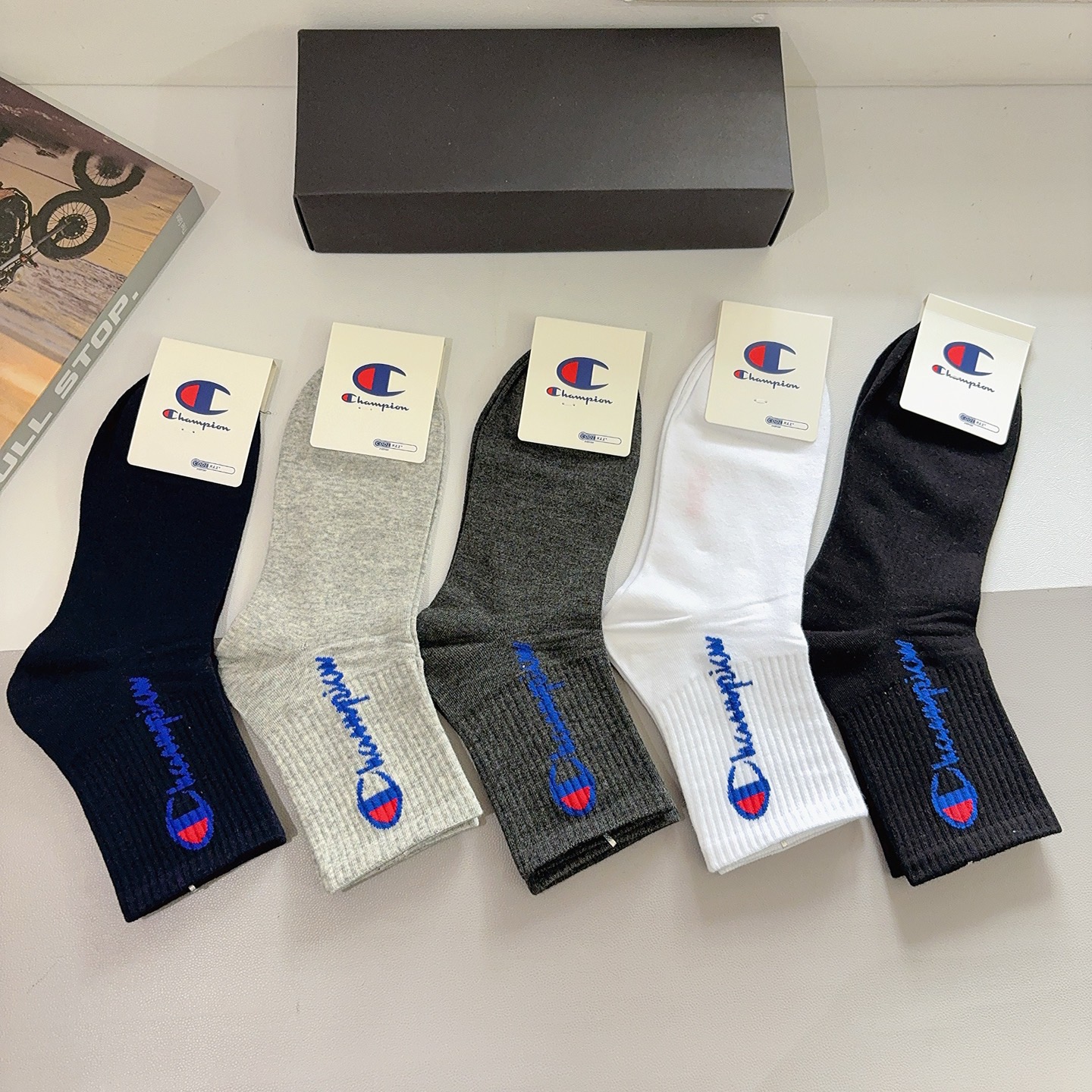 配包装（一盒5双）冠军 新款男款中筒袜子！纯棉面料 专柜同步袜子，💛大牌出街，潮人必备🔥超好搭
