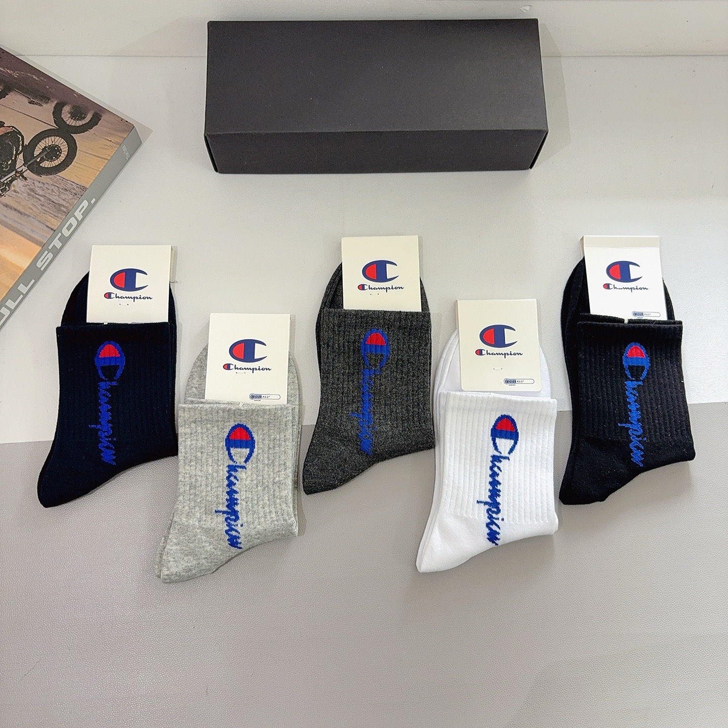 配包装（一盒5双）冠军 新款男款中筒袜子！纯棉面料 专柜同步袜子，💛大牌出街，潮人必备🔥超好搭