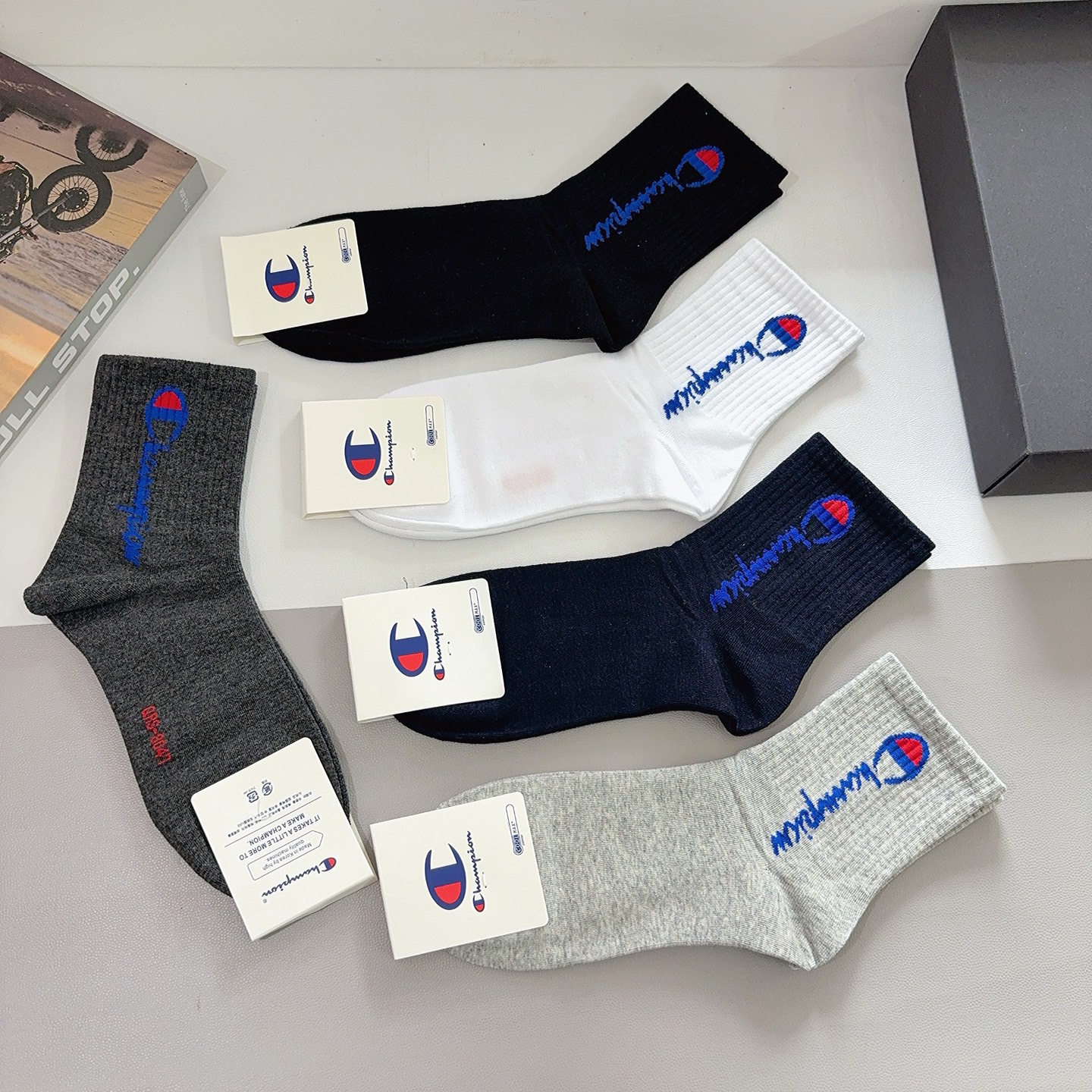 配包装（一盒5双）冠军 新款男款中筒袜子！纯棉面料 专柜同步袜子，💛大牌出街，潮人必备🔥超好搭