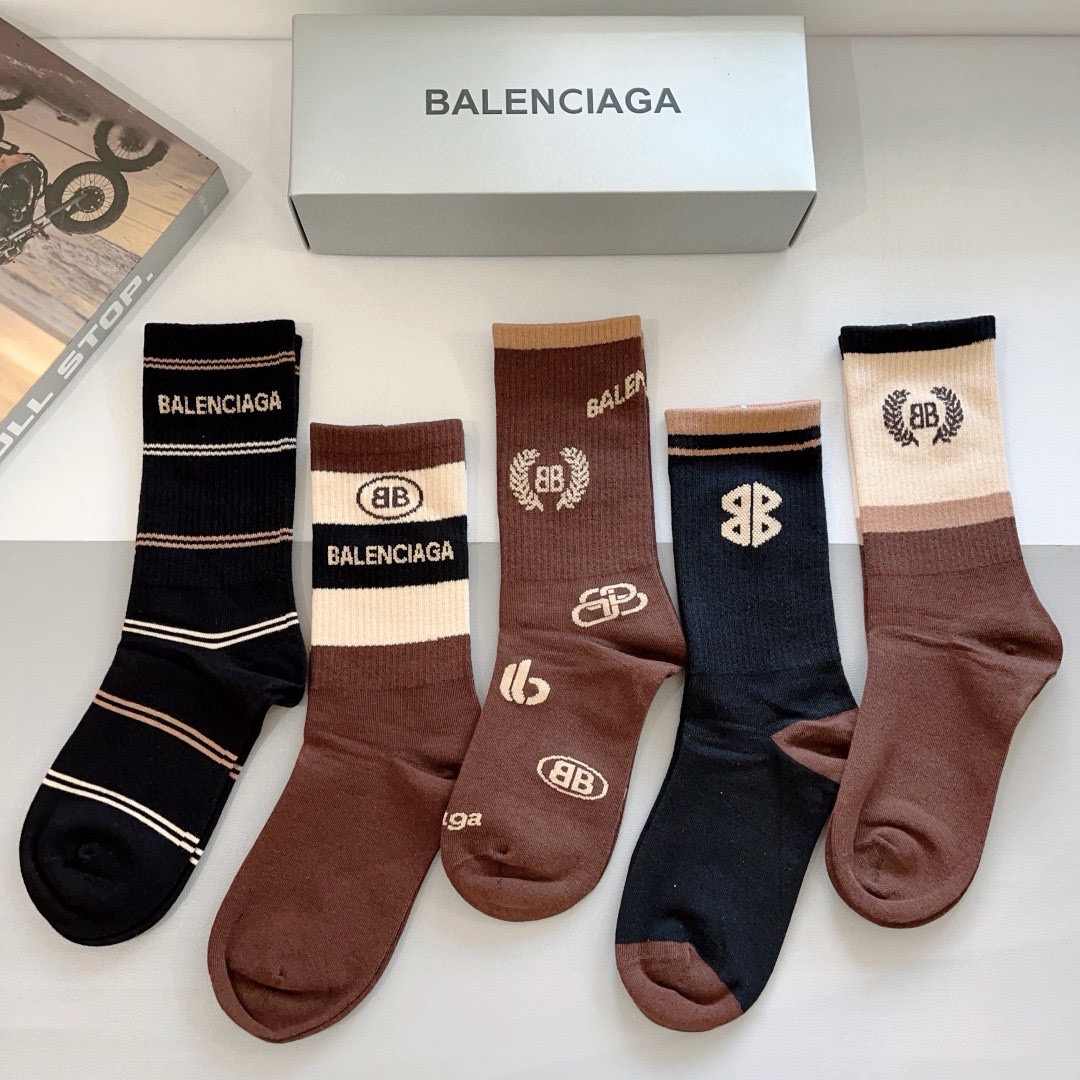 配包装【一盒5双】BALENCIAGA 巴黎世家高版本超级柔软长筒袜子🔥潮人必不可少的时尚专柜代购长筒袜