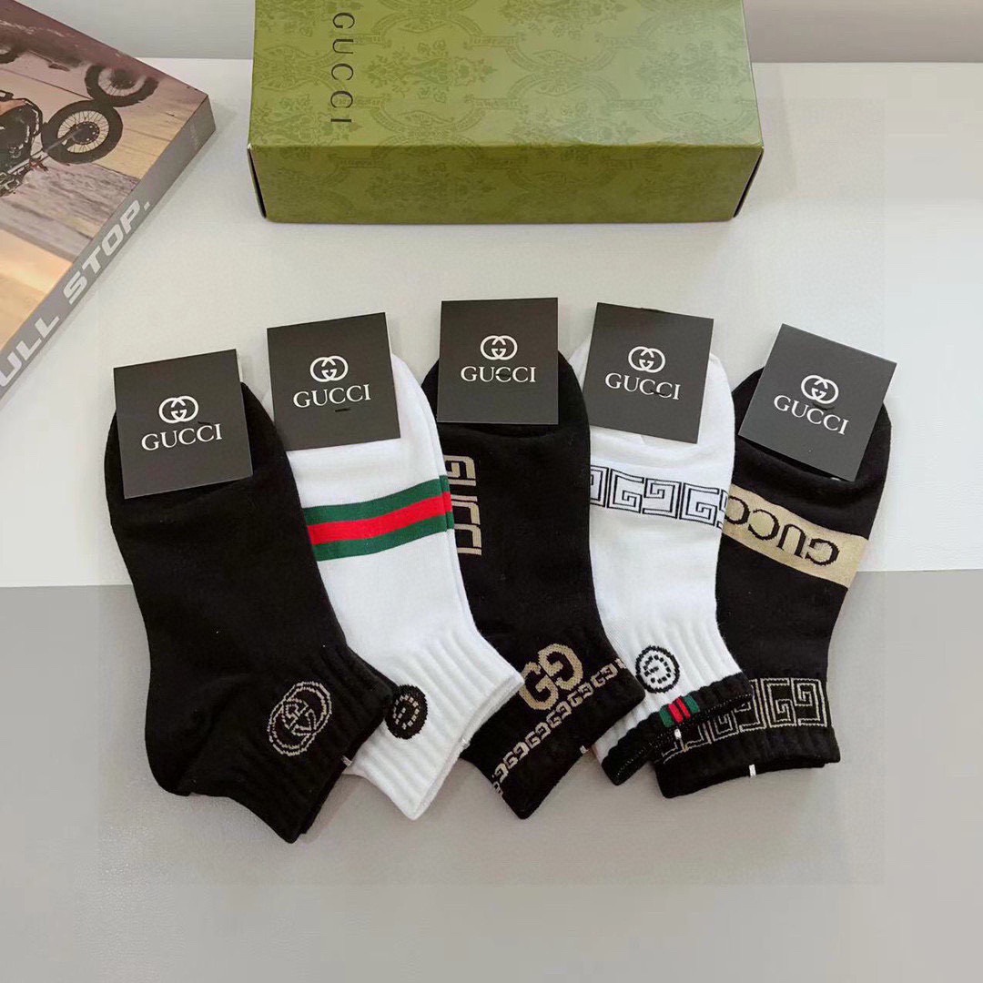配包装（一盒5双） Gucci 古奇 新款中筒男女通用袜，纯棉面料，潮人必备 ，爆款经典双G，个性时尚百