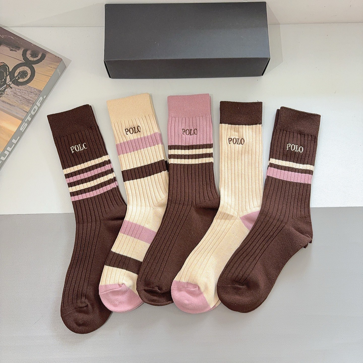 配包装【一盒5双】Polo （保罗）高版本双针刺绣长筒小腿袜🔥潮人必不可少的时尚专柜代购长筒袜子 ，超好