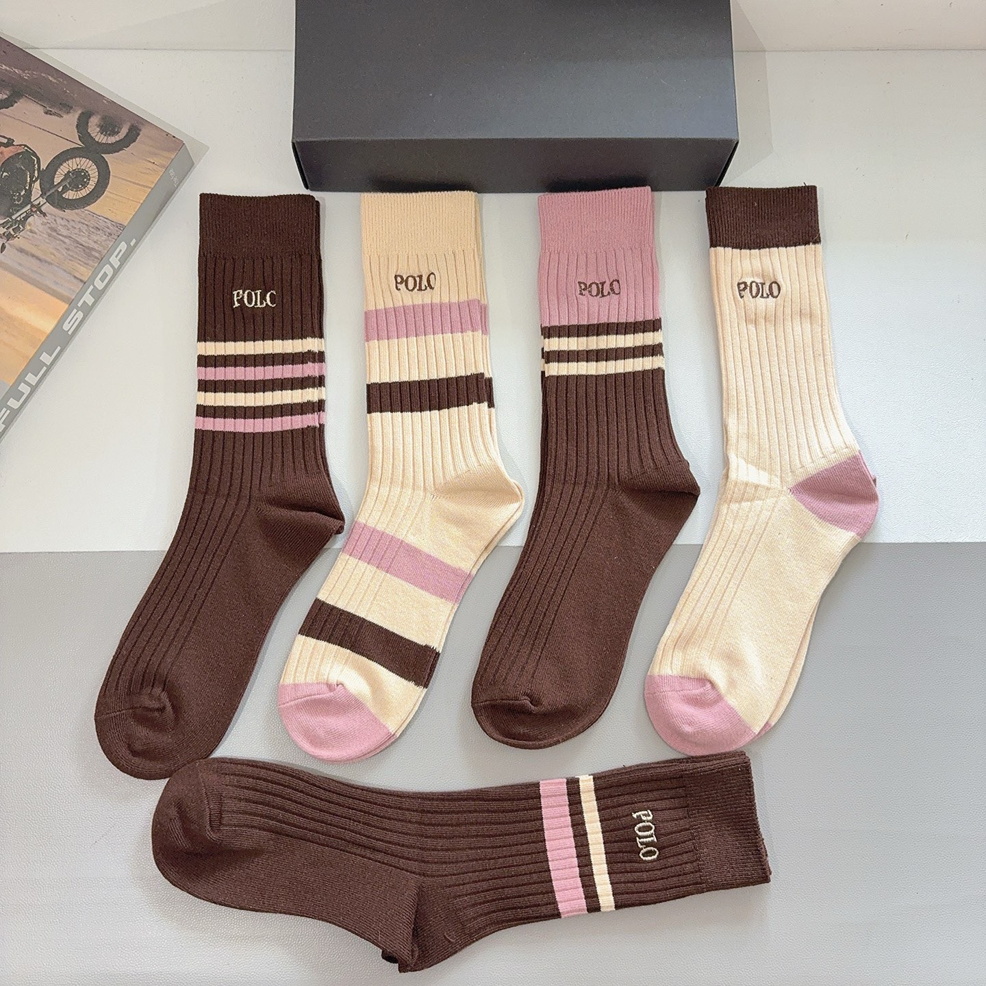 配包装【一盒5双】Polo （保罗）高版本双针刺绣长筒小腿袜🔥潮人必不可少的时尚专柜代购长筒袜子 ，超好