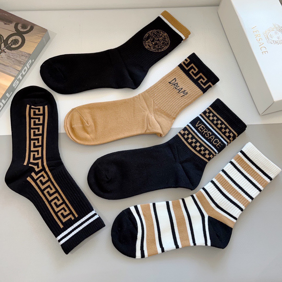 配包装【一盒五双】VERSACE范思哲 欧美大牌纯棉长筒袜🔥🌟潮人必不能少的专柜代购品质长筒袜子 ，超级