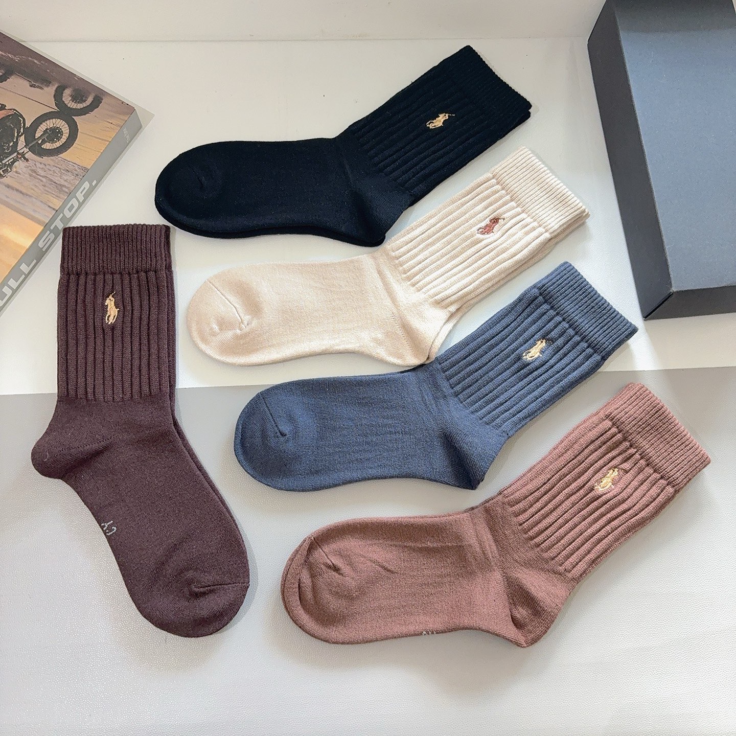 配包装【一盒5双】Polo （保罗）高版本羊绒刺绣长筒袜子🔥潮人必不可少的时尚专柜代购长筒袜子 ，超好搭