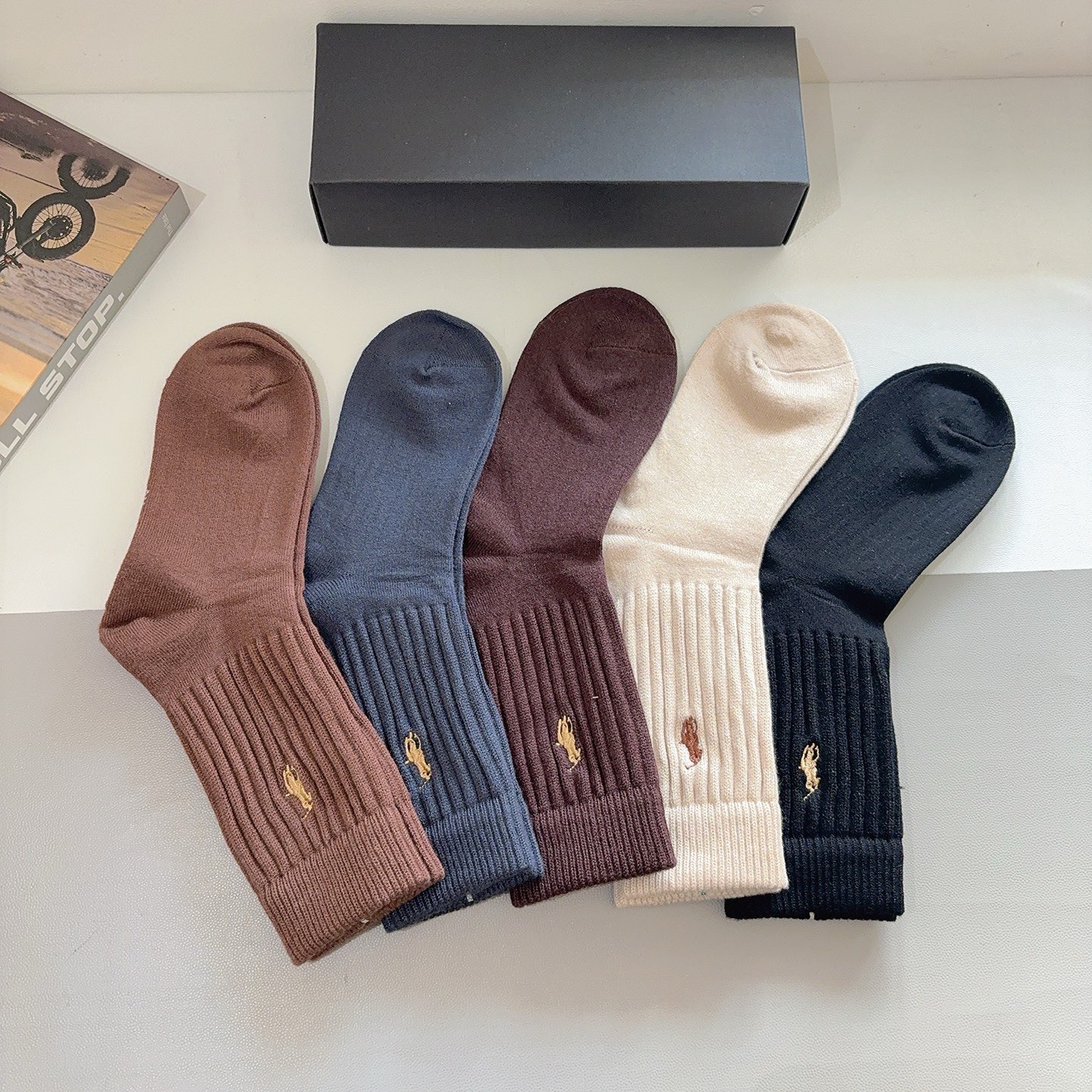 配包装【一盒5双】Polo （保罗）高版本羊绒刺绣长筒袜子🔥潮人必不可少的时尚专柜代购长筒袜子 ，超好搭