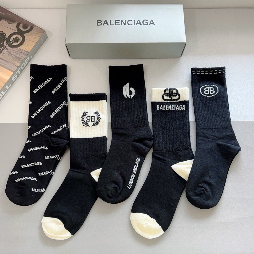 配包装【一盒5双】BALENCIAGA 巴黎世家高版本超级柔软长筒袜子🔥潮人必不可少的时尚专柜代购长筒袜