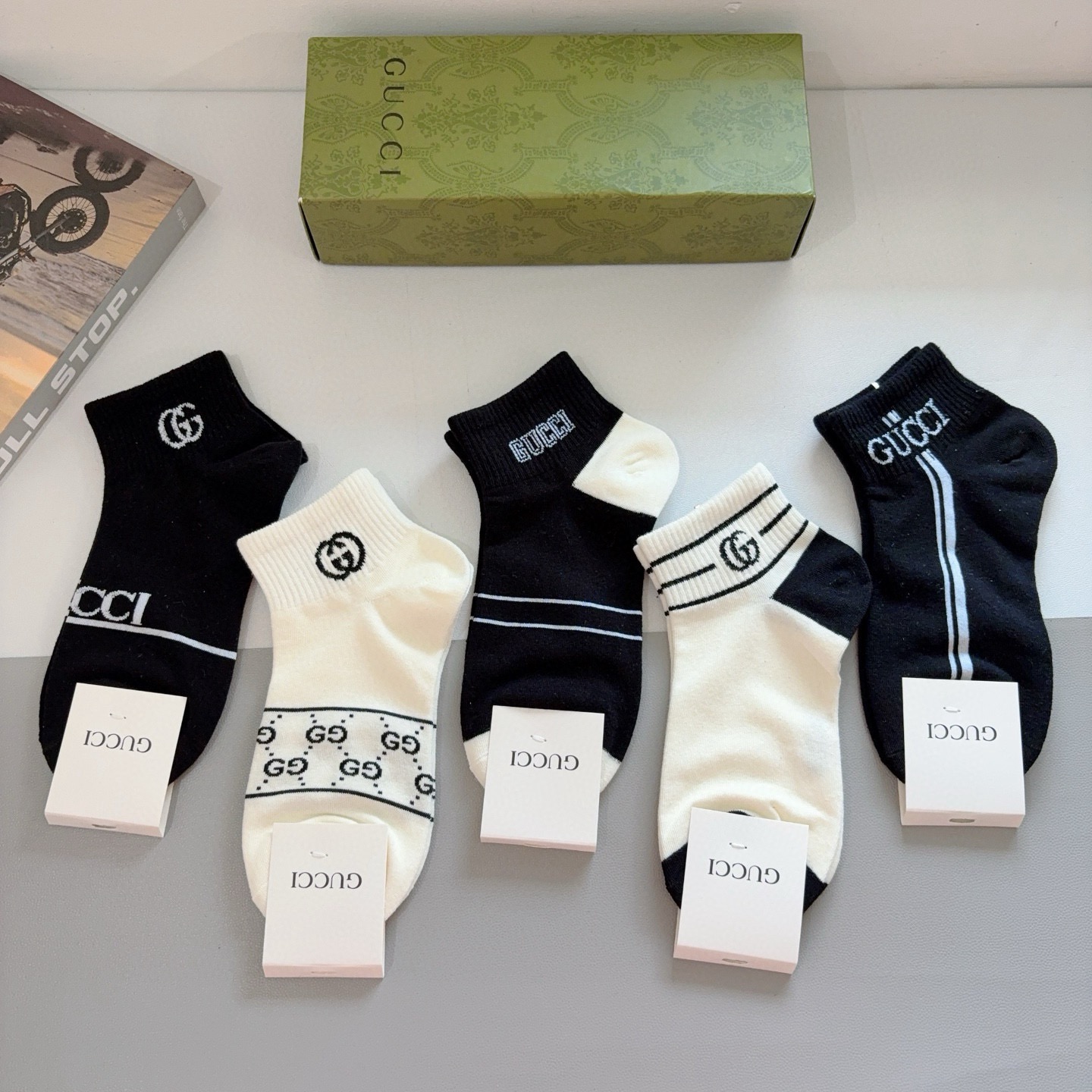 配包装（一盒5双）Gucci 古奇新款袜子 纯棉材制 经典GG图案logo，专柜同步袜子❗️大牌出街，潮