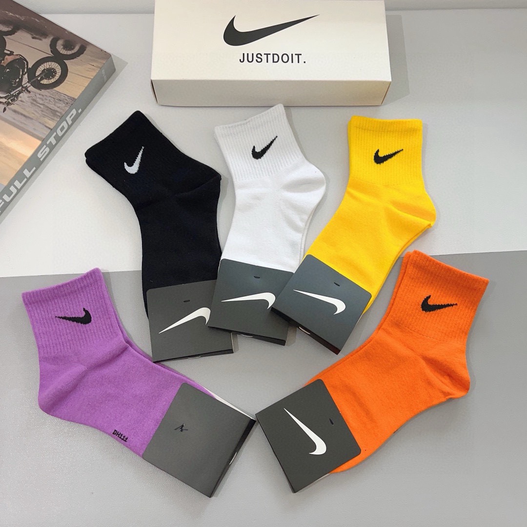 配包装（一盒5双）新款 Nike/耐克 中筒袜 精梳棉 专柜同步 高品质 抗菌防臭吸汗透气[得意][得意