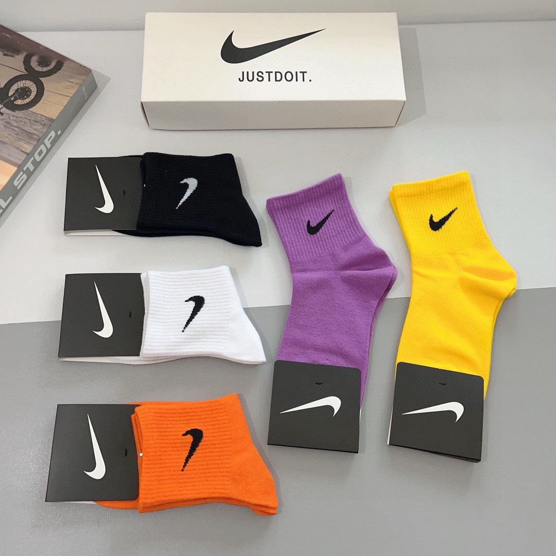 配包装（一盒5双）新款 Nike/耐克 中筒袜 精梳棉 专柜同步 高品质 抗菌防臭吸汗透气[得意][得意