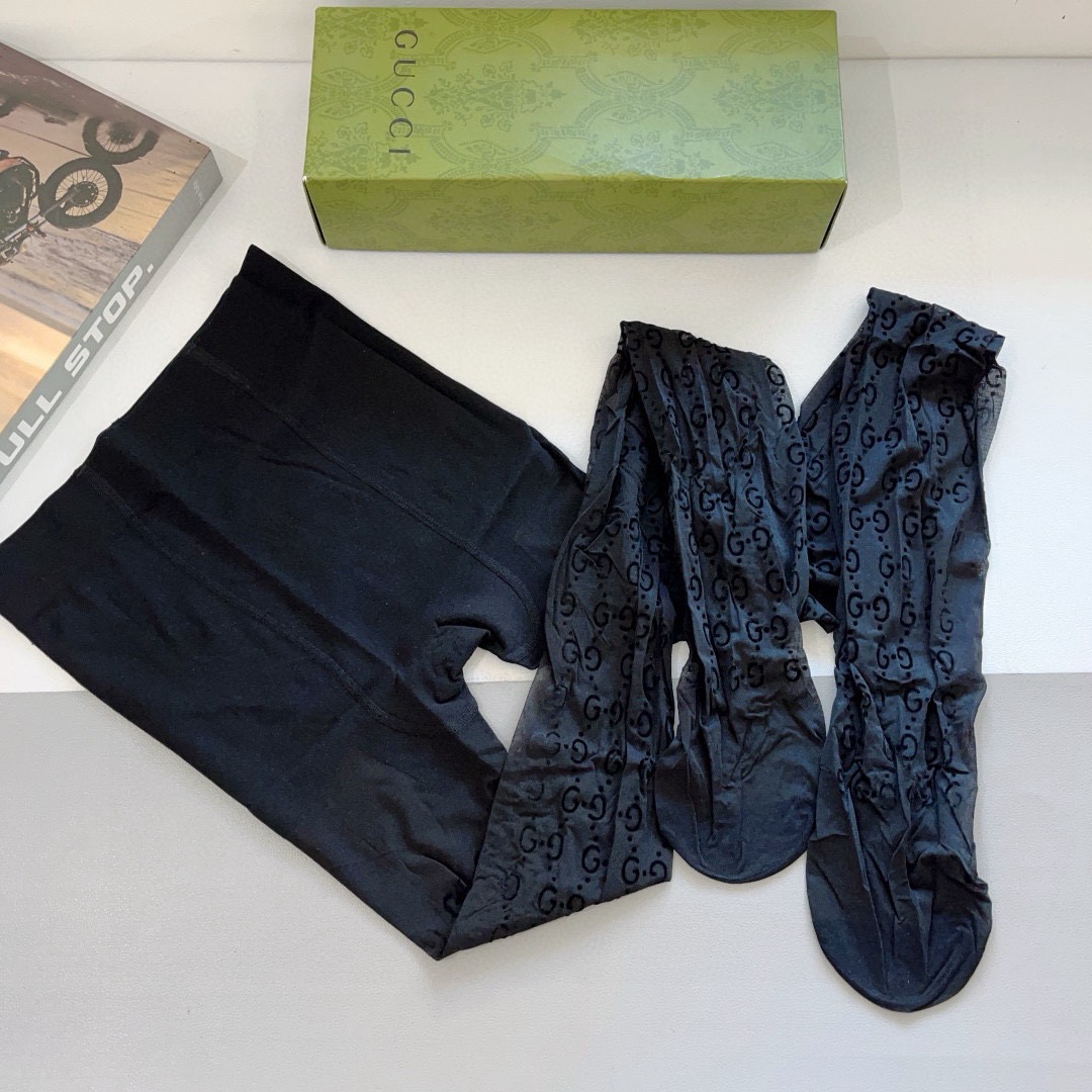 配包装【一盒1双】🌟Gucci （古奇）经典植绒GG字母丝袜 🌟欧美大牌裤袜🔥一比一高版本制作，可以看得