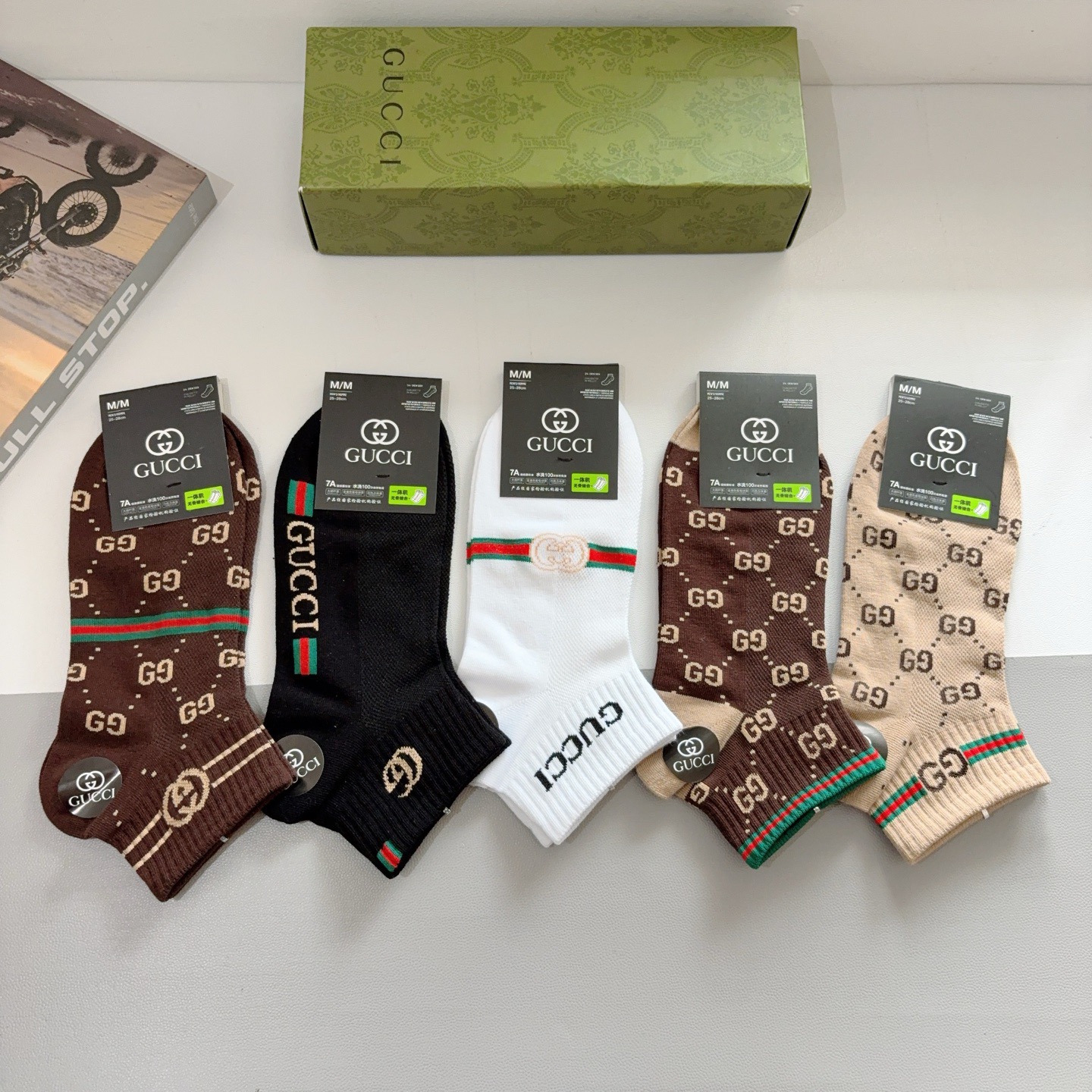 配包装（一盒5双） Gucci 古奇 ins超火爆短款袜，纯棉面料，潮人必备 ，Gucci 爆款，经典G