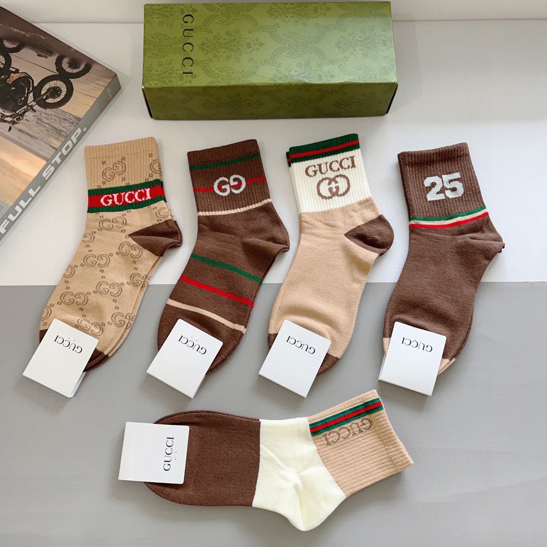 配包装（一盒5双）GUCCI 古奇 新款中筒袜子！纯棉面料，火爆图案，专柜同步中筒袜子，💛大牌出街，潮人