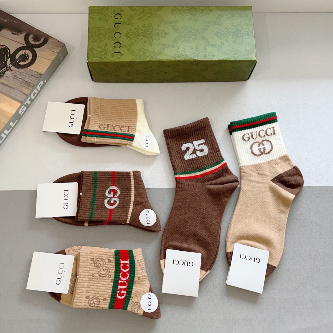 配包装（一盒5双）GUCCI 古奇 新款中筒袜子！纯棉面料，火爆图案，专柜同步中筒袜子，💛大牌出街，潮人