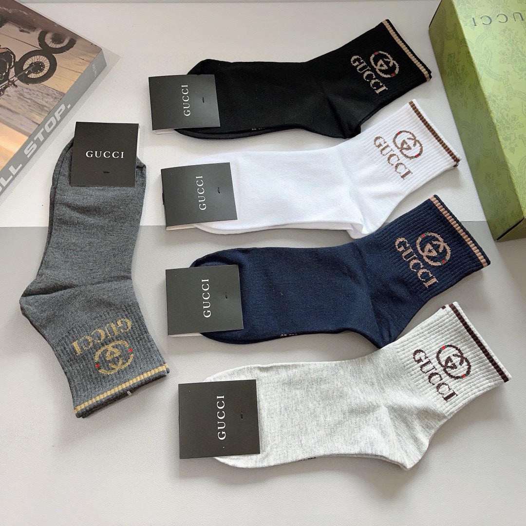 配包装（一盒5双）GUCCI 古奇男士新款袜子！纯棉面料，经典图案，专柜同步中筒袜子，💛大牌出街，潮人必