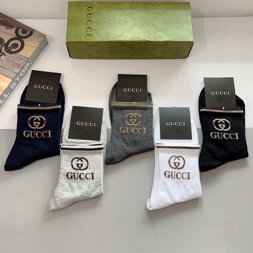 配包装（一盒5双）GUCCI 古奇男士新款袜子！纯棉面料，经典图案，专柜同步中筒袜子，💛大牌出街，潮人必