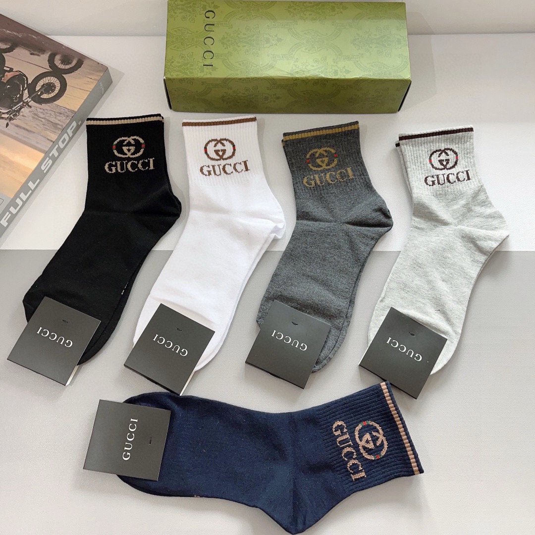 配包装（一盒5双）GUCCI 古奇男士新款袜子！纯棉面料，经典图案，专柜同步中筒袜子，💛大牌出街，潮人必